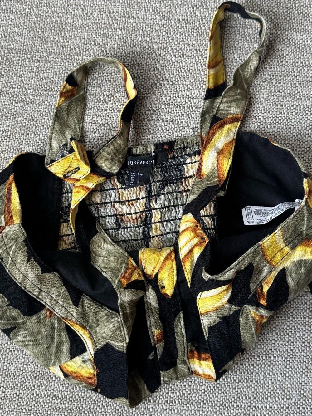 Black banana leaf Tropical print Button-Front Crop bustier Tank Top size Small - Picture 4 of 7